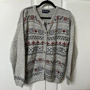 Vintage Weekend Edition Cardigan Womens M‎ Wool Blend Gray Fair Isle Granny